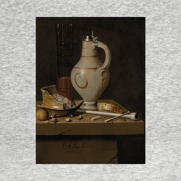 A Toebakje Still Life of Smoking Utensils, a Jug and a Tall Glass Partly Filled with Beer by Edwaert Collier by Classic Art Stall